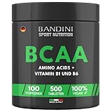 Bandini® BCAA 500 Tabletten + Vitamin B1 & B6 | Verzweigtkettige Aminosäuren Komplex hochdosiert mit 1000mg pro Tablette | Leucin, Isoleucin, Valin | Vor und nach dem Training | 100-Tage-Vorrat