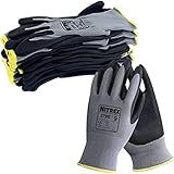 NITREX 270E Arbeitshandschuhe, abriebfeste Schutzhandschuhe mit Polyesterfutter, Nitrilschaum-Handflächenbeschichtung, Schutz vor mechanischen und industriellen Gefährdungen–10 Paar je Beutel–Größe 9