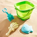 TLHWIN Robuste Strandspielzeug-Set，Sandspielzeug Set für Kinder, Faltbarer Silikon-Eimer mit Schaufeln und Muschelförmiger Sandform. (Grün)