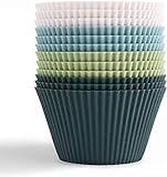 Jisile Cupcake-Formen, Muffinformen aus Silikon Backform Standard Silikonformen für Muffins 4 Farben, 12er-Set Wiederverwendbare antihaftbeschichtet BPA-frei - Cupcakeförmchen für Kuchen und Pudding