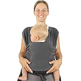 MAMMACITA® Tragetuch Baby ohne Binden, elastisches Tragetuch leichtes Anziehen, Babytrage Neugeborene ab Geburt, Tragetuch Baby neugeboren, Babytragetuch ab Geburt, Babyzubehör (Dunkelgrau)