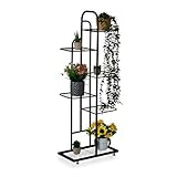 Relaxdays Blumenregal, 6 Ablagen für bis zu 7 Blumen- & Pflanzentöpfe, Metall, Pflanzentreppe, 109,5x44x22 cm, schwarz