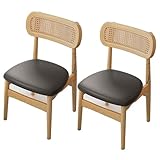 YDkjwjw Moderne Esstühle Set mit 2 massiven Holzstühlen mit Rattan Rücken, Mitte des Jahrhunderts Polsterküchenseitenstühle für Küche, Wohnzimmer, Wohnzimmer