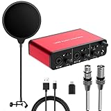 USB-Audio-Interface 24Bit/192kHz für Aufnahme von Podcasting und Streaming, 48V Phantomspeisung, Plug and Play, ultra-niedrige Latenz rauschfrei (mit XLR-Kabel und Pop)