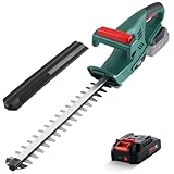 Akku Heckenschere, POSENPRO Elektro Heckenschere Elektrischer Heckenschneider, 45cm Schnittlänge, 20V Akku 2,0 Ah mit Ladegerät, 14mm Zahnabstand Dual Schnittklingen, Ideal für Hohe Hecken