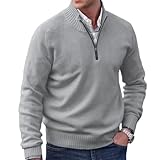 REVHQ Strickwaren Herren Slim Fit Stehkragen Halber Reißverschluss Langarm Pullover Herren Frühling Basic Pulli Herren Einfachheit All-Match Einfarbig Mode Sweater Herren A-Light Grey 4XL