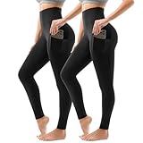 Sanpetix Sport Leggings Damen High Waist, Sporthose Damen Lang Mit Taschen Für Gym Yoga 2er Pack SM Schwarz