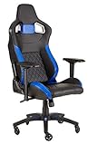 Corsair T1 Race - Kunstleder Gaming Rennsport Stuhl (Einfache Montage, Ergonomisch Schwenkbar, Verstellbare Sitzhöhe & 4D Armlehnen, Komfortable breite Sitzfläche mit hoher Rückenlehne) Blau