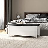 Homgoday Sitzbank mit Stauraum und Kissen Betttruhe Sitztruhe Truhenbank Aufbewahrungsbox Bettbank Flurbank für Flur Schlafzimmer Wohnzimmer Bett Hochglanz-Weiß 105x40x45cm Holzwerkstoff