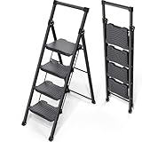 KINGRACK 4 Stufenleiter, Stufenleiter 4 Stufen klappbar mit rutschfestem, breitem Pedal und Handläufen, leichte Haushaltsleiter für Küche, Vorratskammer, Schränke, Büro，Max Belastung 900 LBS
