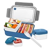 MUJUZE Brotdose mit fächern,1400ML- Lunchbox Erwachsene/Kinder, jausenbox mit Besteck & Kleine Dosen,Nachhaltig Brotzeitbox mit unterteilung,Bento Box für Schule/Arbeit/Picknick Reisen (Blue)