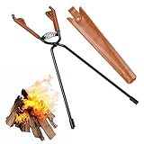 44cm Kaminzange, Schwerlast Kaminzange für Holz Feuerzange Lang Kohlenstoffstahl Kaminholz Zange Hitzebeständiger Kohlenzange Kamin Brennholz Zange mit Lederbezug, für Lagerfeuer, Grill, Kaminöfen