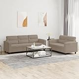 QJBSAVVA 2 und 3 Sitzer Sofa Garnitur in Taupe Mikrofasergewebe mit Kissen Bequemes Wohnzimmer Sofa Set für Lounge und Gästezimmer