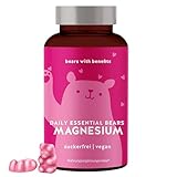 Magnesium Gummibärchen - Kraft für Muskeln und Nerven - Energie und Entspannung mit 250mg Magnesiumcitrat pro Dosis - 45 Stück - Vegan-zuckerfreie Vitamin Gummies - Bears with Benefits