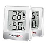 ThermoPro TP49W-2 digitales Mini Thermo-Hygrometer 2er Set Innen Thermometer Hygrometer Temperatur und Luftfeuchtigkeitmessgerät mit Raumklima-Indikator