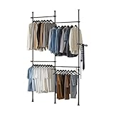 SoBuy Teleskop Kleiderständer, robuster Kleiderstange, verstellbarer offener Kleiderschrank für Schlafzimmer, Garderobenständer, Schwarz KLS03-SCH