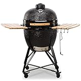 Kamado Bono Grande BBQ Grill und 6 Zusätzliches Grillzubehör, Gratis – Schwarzer Kamado-Grill – Keramikgrills für den Außenbereich – Perfekt für BBQ und Grillen, Ø 59cm