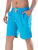 LYRIKER Badehose Herren Lang Badeshorts für Männer Sommer Locker Badehosen Blau M