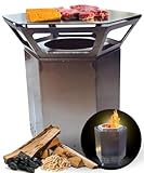 Terma 2IN1 Edelstahl Feuerstelle mit Feuerplatte Fast Rauchfreie Holzbefeuert für Terrasse & Garten Made in Germany Holzkohlegrill Raucharme Feuerstelle BBQ Heizfeuerstelle Feuerring Grillplatte