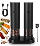 Cexovo 2er Set Salz und Pfeffer Mühle Elektrisch Salz und Pfeffermühlen Set Automatische Pfeffermühle, Einstellbarer Grobheit Gewürzmühle, mit Reinigungsbürste, Basis, für BBQ Restaurant Küche