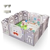 Ollewiellan Laufstall Baby Laufgitter Baby, Laufstall Baby Faltbar mit Matratze, Baby Laufstall mit Tür und Spielzeugboard, Playpen Verstellbare Form für Babys und Kleinkinder