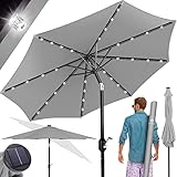 KESSER® Sonnenschirm Balkonschirm Rund LED Solar mit Kurbel Inkl. 2in1 Schutzhülle, Gartenschirm, Schirm Ø 265 cm für Balkon Garten & Terrasse verstellbar knickbar Hellgrau