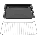 ICQN 42.2 x 37.5 cm Backbleche & Gitter Set, 3 cm Tief Emailliert Fettpfanne und Verchromt Backofenrost für Backofen & Herd, Kratzfest & Rostfrei, 422 x 375 x 30 mm