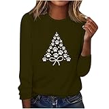 KOG Weihnachtspullover Damen 3/4 Ärmel Shirts Weihnachtsoutfit Weihnachtskleidung Freizeit 3/4-Ärmeln Weihnachtspyjama Frau Tshirt Baumwolle Shirt Blusen Casual Bluse Tunika Longbluse Armeegrün M