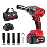 SEYVUM Akku Schlagschrauber mit 3.0Ah akkus,schlagschrauber akku,1/2 Zoll Bürstenloser Schlagschrauber mit LED-Licht für Autoreifen, Gerüstbau und Automobilmontage, 4 Stecknüsse, 460 N.m