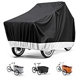 Lastenrad Abdeckung, 420D strapazierfähiges Material, Fahrradabdeckung wasserdicht, verschweißte Innennähte Fahrradgarage für Lastenrad Abdeckplane Dreirad Fahrradschutzhülle, Wasserdicht