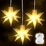SALCAR 3er Set LED Weihnachtsstern Beleuchtet Außen Innen, LED Stern Batterie Weihnachtsdeko, 3D Leuchtstern Weihnachten Fenster Outdoor, Warmweiß