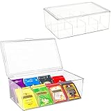 Puricon 2 Stück Teebox 16 Fächer, Stackable Teebeutel Teehalter mit Deckel, Tee Aufbewahrungsbox Teebeutelboxen aus Kunststoff, Luftdicht Teeaufbewahrung für Kaffeepads Organizer Box -Transparent