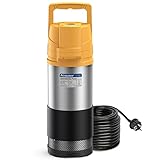 Acquaer Tauch-Druckpumpe 1100W Vollautomatische Ein/Aus-Tauchpumpe 6000 L/h Fördermenge,max.Förderhöhe 45m,Edelstahl Gehäuse,Max.Eintauchtiefe 12m für Pumpen von Wasser aus,Kellern,Tiefbrunnen,Teichen