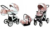 BabyLux® Bambimo Kinderwagen Set 3 in 1 - Tropical - incl. Babywanne, Buggy Sportsitz, Auto-Babyschale - Autositz - Kinderwagenset - Kombikinderwagen mit Wickeltasche, Regenschutz usw.