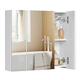 VASAGLE Spiegelschrank, Badezimmerschrank, Aufbewahrungsschrank mit 3 Türen, fürs Badezimmer, 15 x 60 x 55 cm, mit verstellbaren Regalebenen, modern, weiß BBK22WT