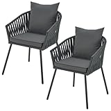 Juskys Rope Gartenstühle 2er Set wetterfest - bis 160 kg belastbar - Sitz- & Rückenkissen aus Polyester - 2 Stühle aus Stahl & Polypropylen für Garten, Terrasse & Balkon - Dunkelgrau