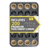 Mini Muffinform für 24 Cupcakes,mit 200 Natürlichen Mini-Cupcake-Förmchen,Cupcake-Formen mit Antihaftbeschichtung,Backzubehör aus Karbonstahl,für Party & Backen