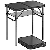 Outsunny 2ft Klappbarer Campingtisch, Picknicktisch mit Netzaufbewahrungsfach, 4 verstellbare Höhen und Tragegriff, tragbar für Garten, Park, Grill, schwarz