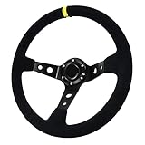 Acclcors Universal Racing Lenkrad, Gaming Lenkrad 13.6' 6 Schrauben Griff Wildleder Deep Dish mit Horn Taste für Rennen/Rallye/Motorsport/Auto Sim Fahren(Schwarz)