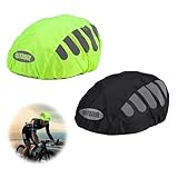 SXCCNW Regenschutz für Fahrradhelm, 2 Stück Fahrradhelm Regenüberzug, Regenhaube Fahrradhelm, Reflektierende Fahrrad Regenhaube für Herren Damen Fahrradhelm Regenschutz 31 x 17 cm Schwarz Grün