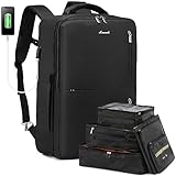 LOVEVOOK Handgepäck Rucksack Flugzeug, Rucksack Herren Damen mit Schuhfach, Erweiterbarer Business Reiserucksack 30-40l 17 Zoll Travel Backpack Handgepäck 55x40x20 für Reise Arbeit Ferien, Schwarz