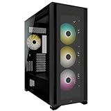 Corsair iCUE 7000X RGB Full-Tower-ATX-PC-Gehäuse (Drei Scheiben aus Gehärtetem Glas, Vier 140-mm-RGB-Lüfter Inbegriffen, Einfache Kabelführung, Smarte RGB- und Lüfterdrehzahl-Steuerung) Schwarz