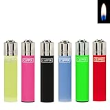 6X Clipper Classic Large Feuerzeuge Original Feuerzeug Solid Branded Unicolor Normalflamme Soft Flamme inkl. zusätzlich 1x Turbo Feuerzeug