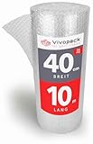 Vivopack Luftpolsterfolie Rolle 40cm x 10m lang, 50my, Verpackungsmaterial, Noppenfolie, Bubble wrap, Verpackungsfolie ideal als Verpackungsmatierial: Luftpolsterfolien oder Umzugsfolie für Möbel