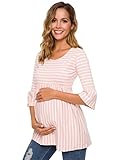 Love2Mi Damen Schwanger Oberteile 3/4 Ärmel Umstandsshirts Streifen Lose Umstandstops Mama Kleidung
