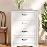 Bealife Weiße Kommode für Schlafzimmer, Schrank mit 4 Schubladen, Griffe aus Metall, modernes Design und einfache Montage, 40 x 68,5 x 91,5 cm