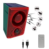 Solar-Bewegungssensor-Alarm für den Außenbereich: QXMH Hundegebell und Schuss, Unterstützung der Aufnahme, +/- Lautstärke, mit Fernbedienung 129 dB lauter Alarm, Stroboskop-Sicherheitsalarm