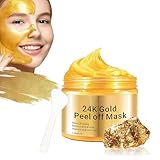 24K Gold Peel Off Maske,Anti-Aging Gesichtsmaske mit Kollagen & Hyaluronsäure, Hautstraffend,Feuchtigkeitsspendend,Porenreinigung&Mitesserentfernung,Für Alle Hauttypen,120ml