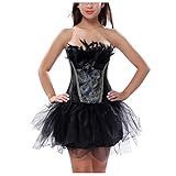 Korsett Damen Vollbrust Corsage Korsett Top mit Feder Vintage Corsagen Bustier Corsette Kleid Korsett Damen Schwarz Body Shaper Vollbrust Corsage Top