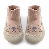 Exemaba Baby Sockenschuhe Rutschfeste Niedlicher Cartoon Weicher Stricken Babybodenschuhe Kleinkind Schuhe 1-Paar(Kaffee-Löwe,Tag21/ 6-12M)
